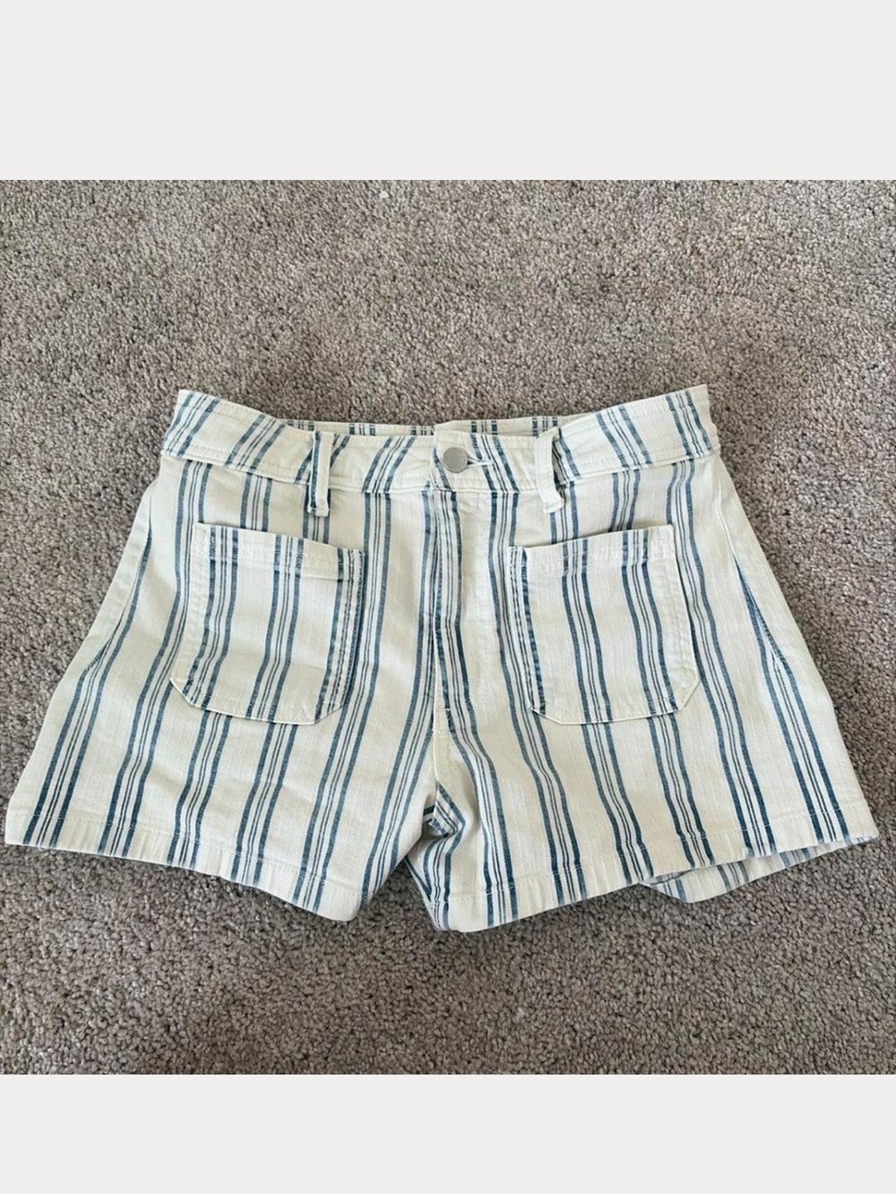 Universal Thread Cream Shorts with Blue Vertical Stripes